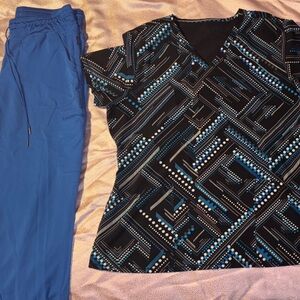 Cherokee Black and Blue Geometric Top with Grey’s Anatomy Blue Joggers